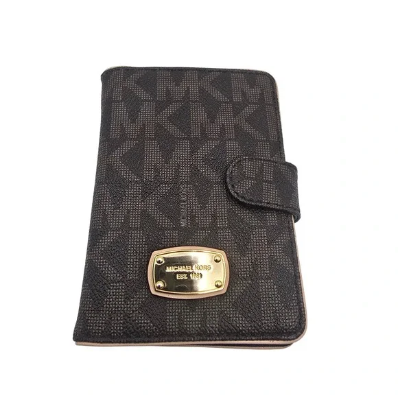 Michael Kors Monogram Travel Organizer Wallet Pouch Brown Gold Tone - Picture 1 of 6